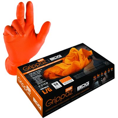 Grippaz Nitrile Gloves - Orange, Large (25 Pair)