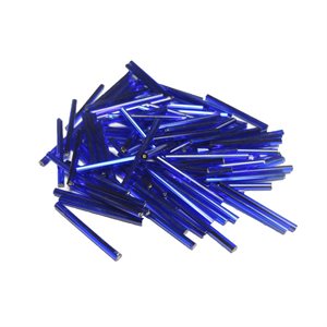 30 mm Glass Bugle Beads - Royal Blue Silver Lined