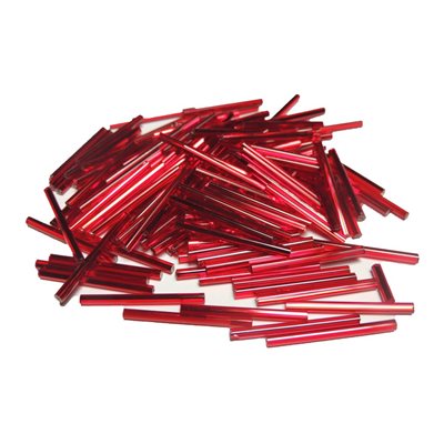 30 mm Glass Bugle Beads - Red Silver Lined (40g)