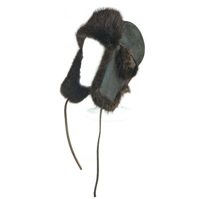 Fur Hat, Antique Leather With Beaver Fur (2X Large)