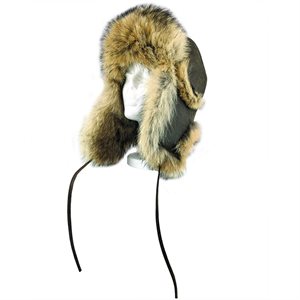 Fur Hat, Antique Leather With Coyote Fur