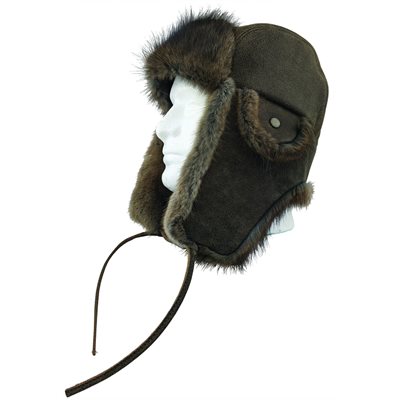 Fur Hat, Antique Leather With Muskrat Fur - M
