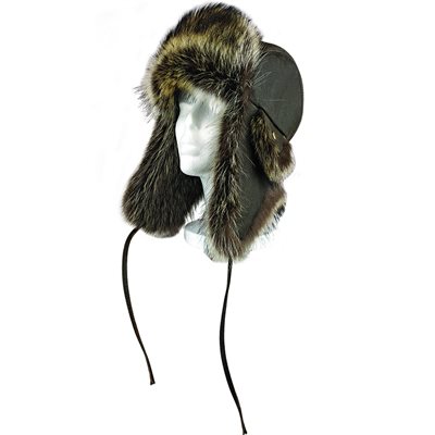 Fur Hat, Antique Leather With Raccoon Fur (Large)