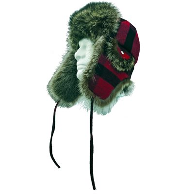 Fur Hat Plaid W/ Raccoon Fur - M