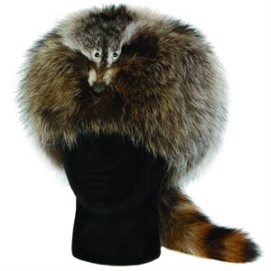 Fur Hat - Raccoon Davey Crocket Style - L