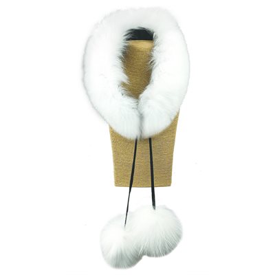 Fur Scarf W/ Poms - White Fox Fur