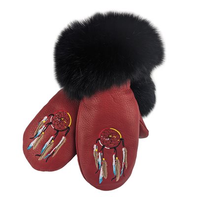 Deer Mitts - Red W/Fur & Dream Catcher (Small) 