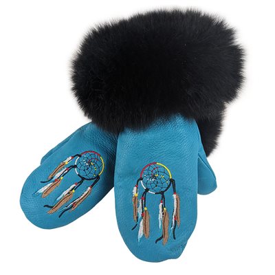 Deer Mitts - Turquoise W/Fur & Dream Catcher (Small) 