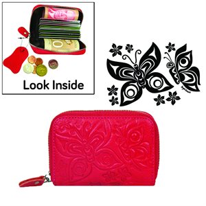 Leather Card Wallet - Butterfly (Rose)