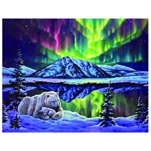 Diamond Painting Kit 30 x 40 - Polar Bears & Northern Lights