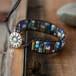 Bracelets - Mixed Stone W/ Sunflower 