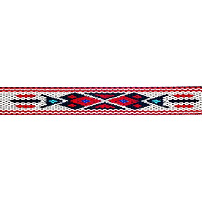 Woven Braid Hitched Trim - White/Red