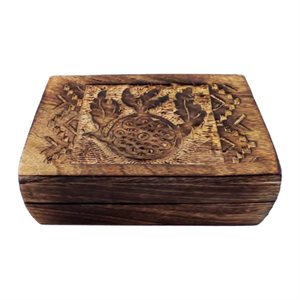 Carved Wooden Box - Dream Catcher (6"x4")