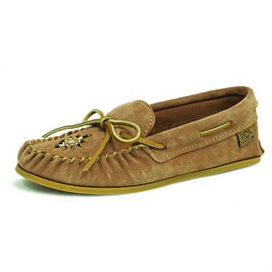 Ladies Suede Moccasins With Sole - Cappucino