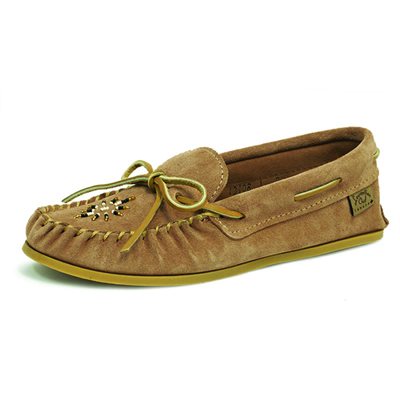 Ladies Suede Moccasins With Sole - Cappucino - L6