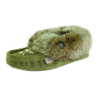 Suede Moccasins With Rabbit Fur - Army Green, L10