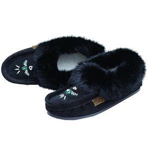 Moccasins With Sole - Black Suede (Ladies Sizes)