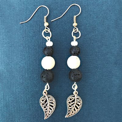Silver Earings With Lava Rocks