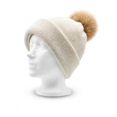 Icelandic Wool Toque (Cream with Beige Pom)