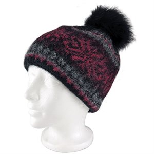 Icelandic Wool Toque - Black/Pink (Black Fox Fur)